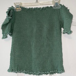Green Smocked Crop Top